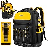 Tool Backpack for Men, Heavy-Duty Tool Storage Organizer Bag | with Waterproof Hard Bottom,55 Pockets,Drill Bit Roll Pouch,17.5" Laptop Compartment,Waist Support Belt,for Electricians,HVAC