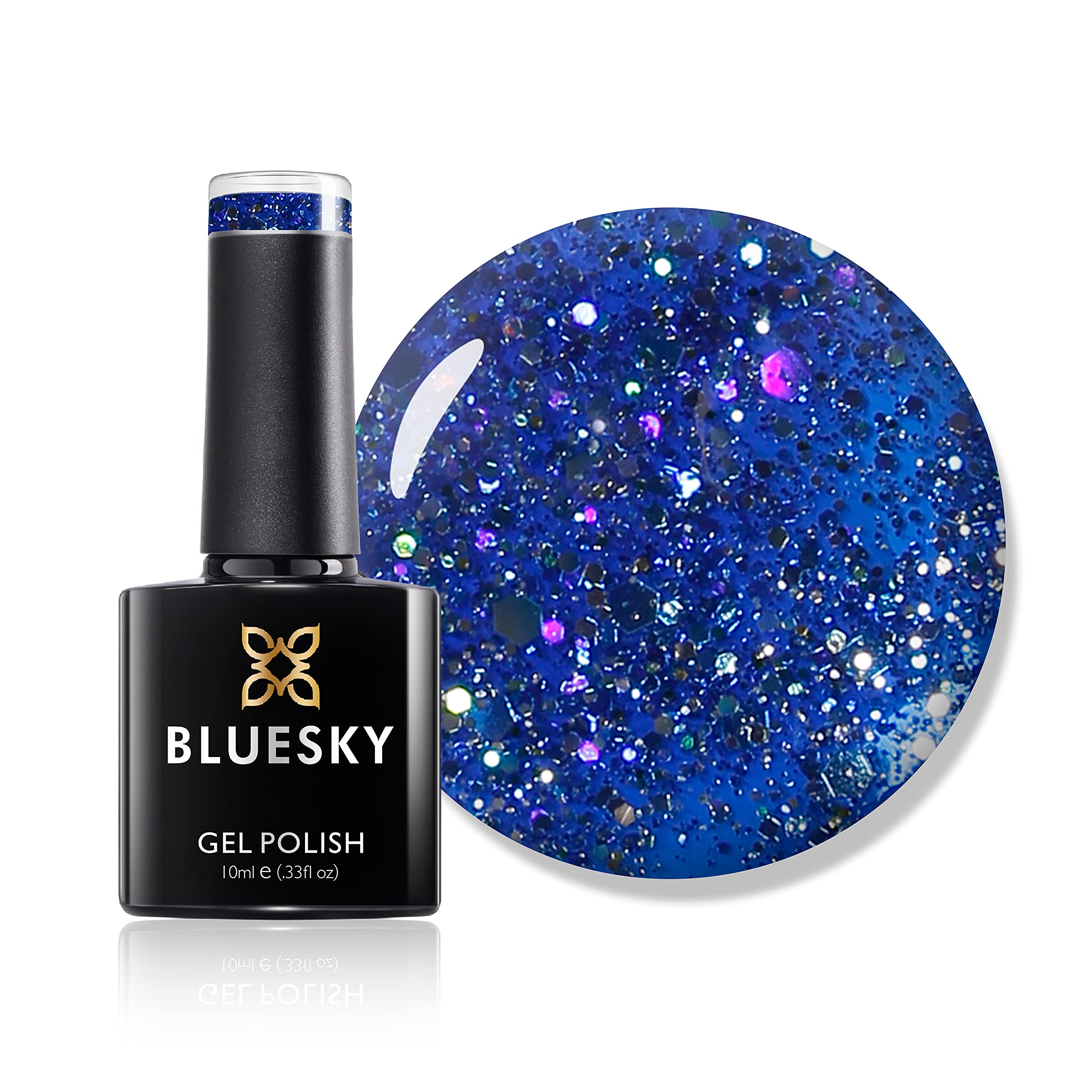 Bluesky Gel Nail Polish, Sea Blue Blz03, Bright Blue Glitter, Long Lasting, Chip Resistant, 10 ml (Requires Drying Under UV LED Lamp)