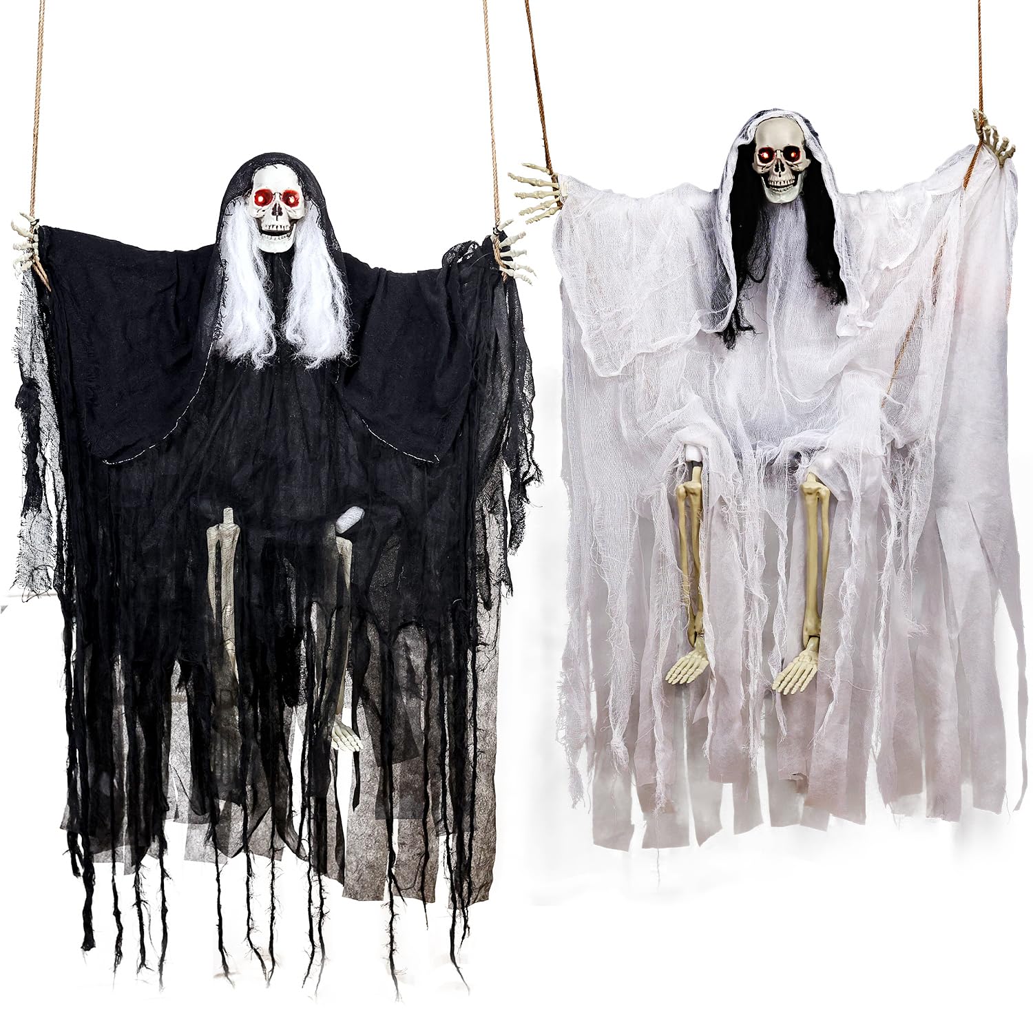 Photo 1 of 2 Pack Halloween Decorations Hanging Skeleton Ghosts with Light, Decor Props for Outdoor, Yard, Patio and Haunted House