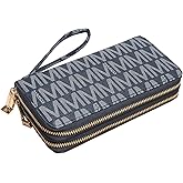 MKP COLLECTION Womens Fashion Double Zip Around Wallet Long Purse Credit Card Holder Bifold Ladies Cluth Wristlet Wrist Strap