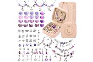 HAPTIME Charm Bracelet Making Kit, Jewelry Making Kit for Girls 8-12, DIY Necklace Kit with Initial Jewelry Box, Unicorns Crafts Arts Girls Toys Age 6-8 Birthday Valentines Day Gifts for 5-12 Yr Old Kids - G