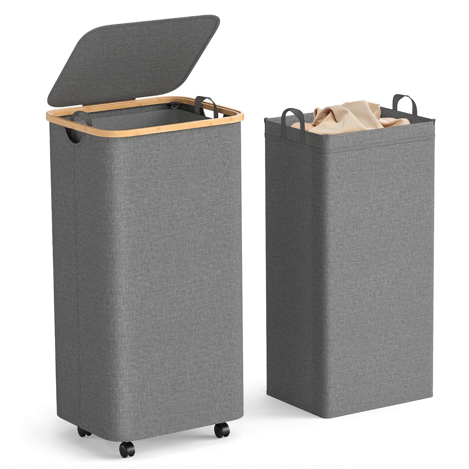 Photo 1 of ***MISSING TWO WHEELS AS SEEN IN PHOTO***
Yecaye 100L Large Capacity Laundry Hamper – Foldable Rolling Laundry Basket, Mobile Clothes Hamper with Wheels, Removable Inner Bag, Bamboo Handle Lid Laundry Bin – Multi-Use Storage,Grey