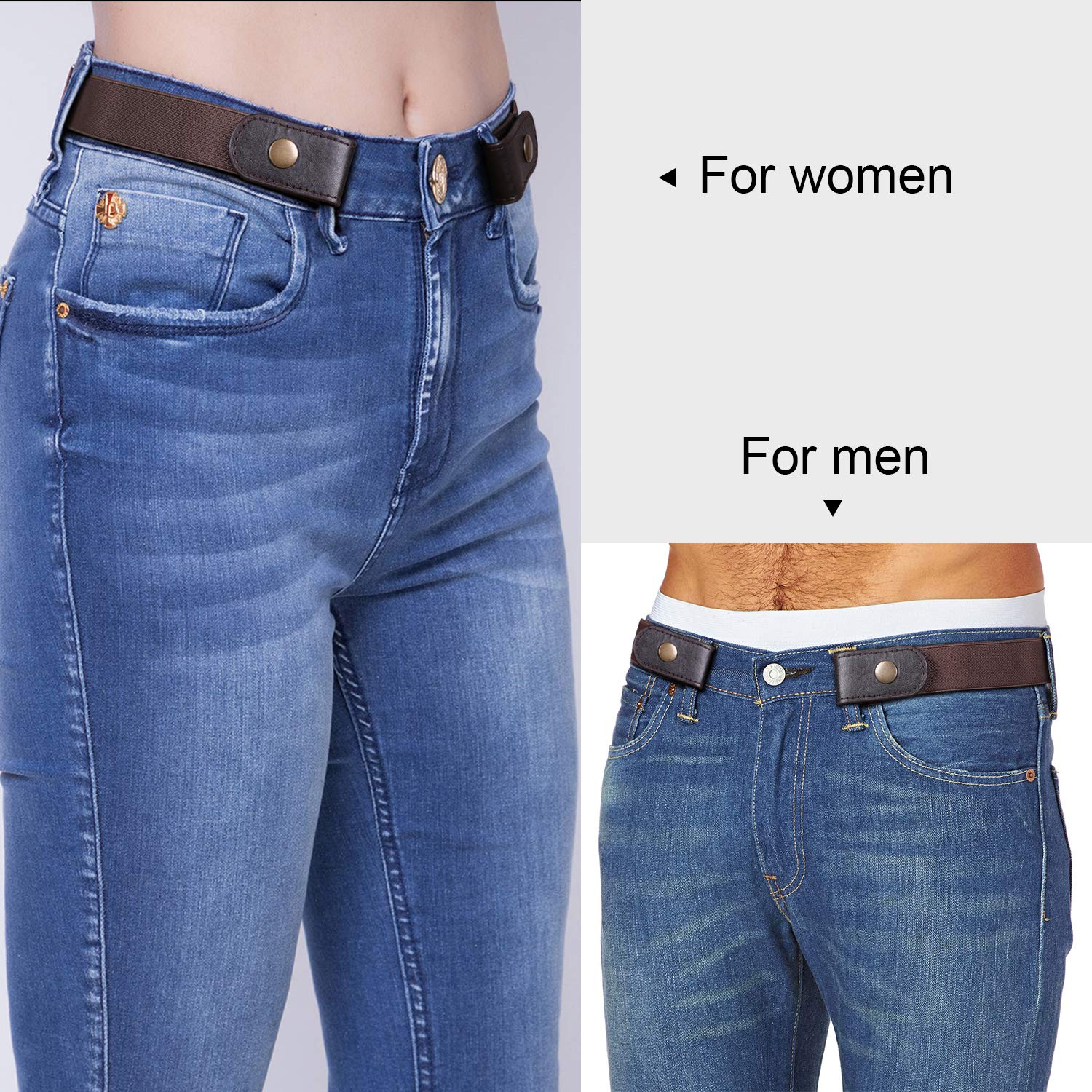 No Buckle Stretch Belt Invisible Adjustable Elastic Waist Belt for Jeans Pants,Coffee,Suit for Pants Size 30\