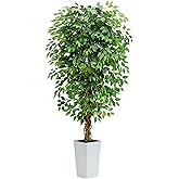 Artificial Ficus Tree 6FT Faux Floor Tree with Planter UV Resistant Potted Fake Silk Plant - Indoor Outdoor Lifelike Fake Ficus Tree for Home, Living Room Bedroom Topiary Tree