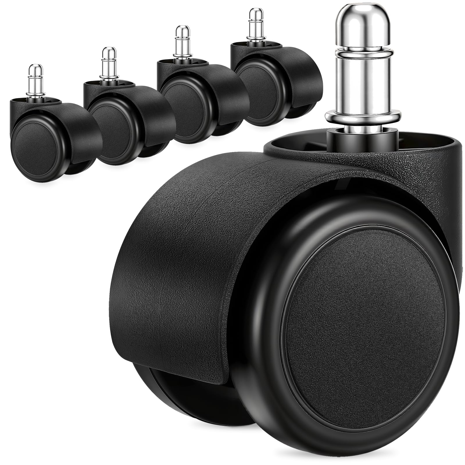Photo 1 of 2 Inch Office Chair Casters Wheels Heavy Duty, 5 pcs Chair Wheel Replacement, Mute Rubber Rotating Desk Chair Wheels for All Floor, Smooth & Quiet Caster, Universal Standard Stem Size Fits 99%