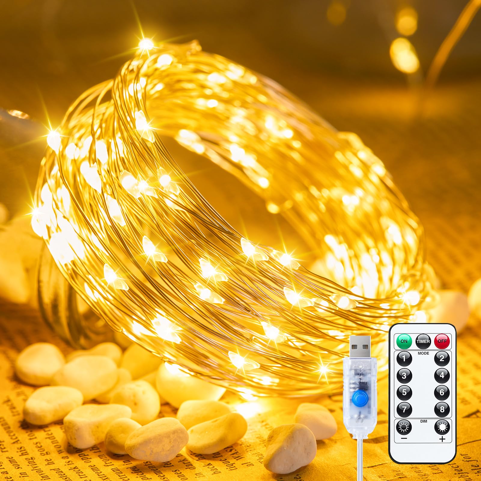 Photo 1 of Minetom Twinkle Fairy Lights, 33 ft 100 LED USB Plug in String Lights with Remote and Timer, Waterproof 8 Modes for Bedroom Indoor Wreath DIY Party Wedding Christmas Holiday Decoration
