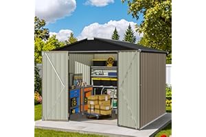 Patiowell 8x8 FT Outdoor Storage Shed, Heavy Duty Tool Metal Sheds with Lockable Doors and Updated Frame Structure for Backyard Patio Lawn, Brown