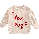 Dewadbow Toddler Kids Outfits Valentines Heart/Letter Embroidered Sweater Oversized Long Sleeve Knitted Sweatshirt