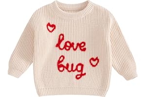 Dewadbow Toddler Kids Outfits Valentines Day Heart/Letter Embroidered Sweater Oversized Long Sleeve Knitted Sweatshirt