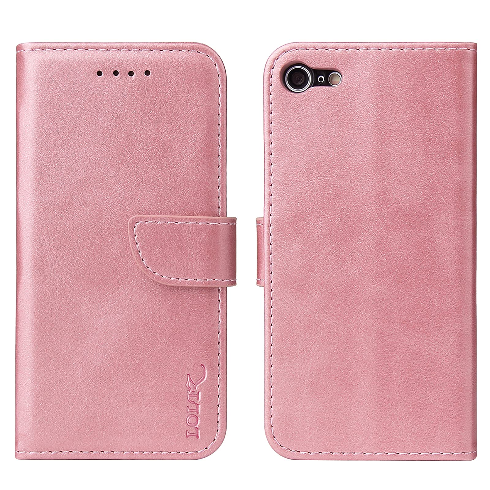 LOLFZ Wallet Case for iPhone 6/6S, Vintage Leather Book Case with Card Holder Kickstand Magnetic Closure Flip Case Cover - Rose Gold