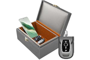 OMKHE Faraday Box for Car Keys, Faraday Key Fob Protector Box, Anti Theft Car Keys Faraday Cage, Keyless Entry Protector Faraday Pouch for key fob, RFID Signal Blocking Box(Gray,L)