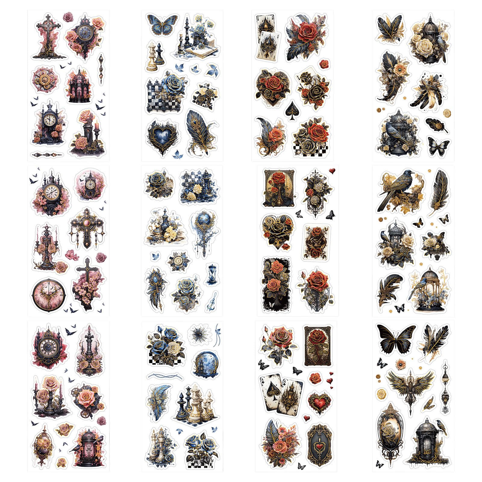 WANDIC 12 Sheets Retro Gothic Style Rub On Transfer Stickers PET Furniture Decals Waterproof Stickers for DIY Crafts Present Bouquet Decoration