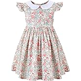 Girls' 2T-12 Vintage Floral Print Casual Sundress Cotton Spring Summer Autumn Dress Easter Clothes