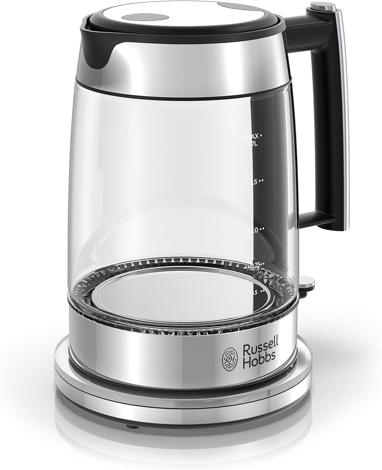 Russell Hobbs Glass 1.7L Electric Kettle, Silver & Stainless Steel, KE7900GYR (Renewed)