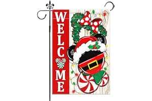 GODUCK Welcome Christmas Mouse Santa Garden Flag 12x18 Inch Double Sided Xmas Peppermint Candy Wreath Garden Flag for Outside Winter Festive Holiday Yard Outdoor Decorative Burlap Yard Flag