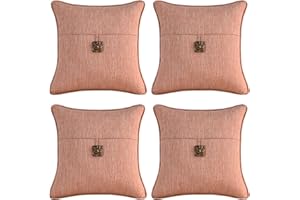 Supdurplus Outdoor Decorative Pillows with Coconut Button Pack of 4, 18" x 18" Outdoor Pillow Set for Couch Bed Throw Patio Sofa, Light Lotus Red