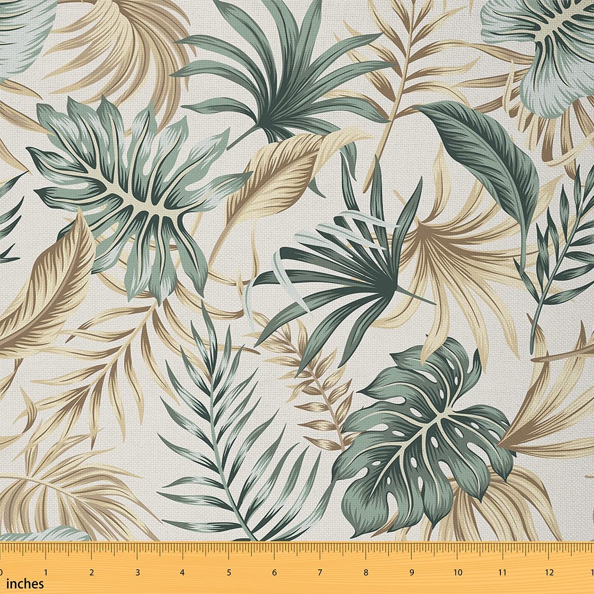 Palm Leaf Fabric for Chairs,Tropical Palm Banana Leaves Fabric by The Yard,Summer Beach Plants Fabric for and Home DIY Projects,1 Yard,(L92*W150cm) Green Beige