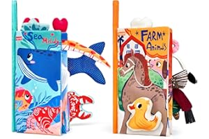 JoyCat Baby Toys 0-6 Months, 2PCS Crinkle Books for Babies, Soft Cloth Touch and Feel Book Infant Toys Early Development Sens