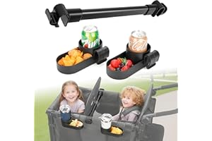 VIOTIIN Forward-Facing Support Bar + 2-Pack Stroller Wagon Snack Tray with Spill-Proof Cup Holders - Wonderfold Accessories Compatible with WONDERFOLD W2 Elite/Luxe 2-Seater Wagons, Detachable & Easy Install