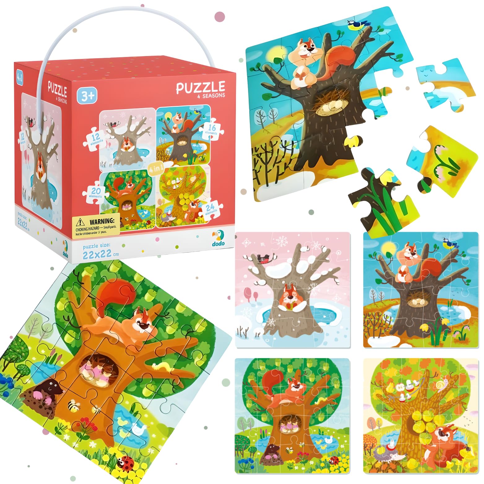 4 in 1 Jigsaw Puzzles (12, 16, 20, 24 Pieces) for 3 year olds 4 Seasons Dodo Children Early Learning Educational Gift for Boys and Girls