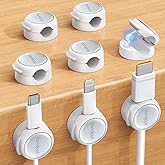 Magnetic Cable Clips Cord Organizer - Lamicall 8Pack [Crystal-Clear & Silver Shine] Cable Management for Phone Charging Cord, Strong Adhesive for Nightstand, Women Home Office Desk Decor Accessories