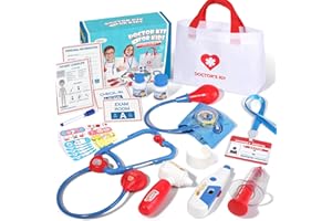 Liberry Doctor Kit for Toddlers 3-5, 20 Pieces Medical Kit with Stethoscope, Reusable Record Cards, Bag, Pretend Play Toy Doc