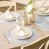 HEYOMART Round Placemats Set of 6 38cm Silver Woven Placemats Christmas view 3