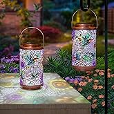 2Pack Solar Lanterns Outdoor Waterproof Hummingbird Colorful Garden Gifts for Mom, Multicolor Solar Lights Lantern for Backyard Garden, Pathway, Outside, Mothers' Day Gifts for Grandma Women