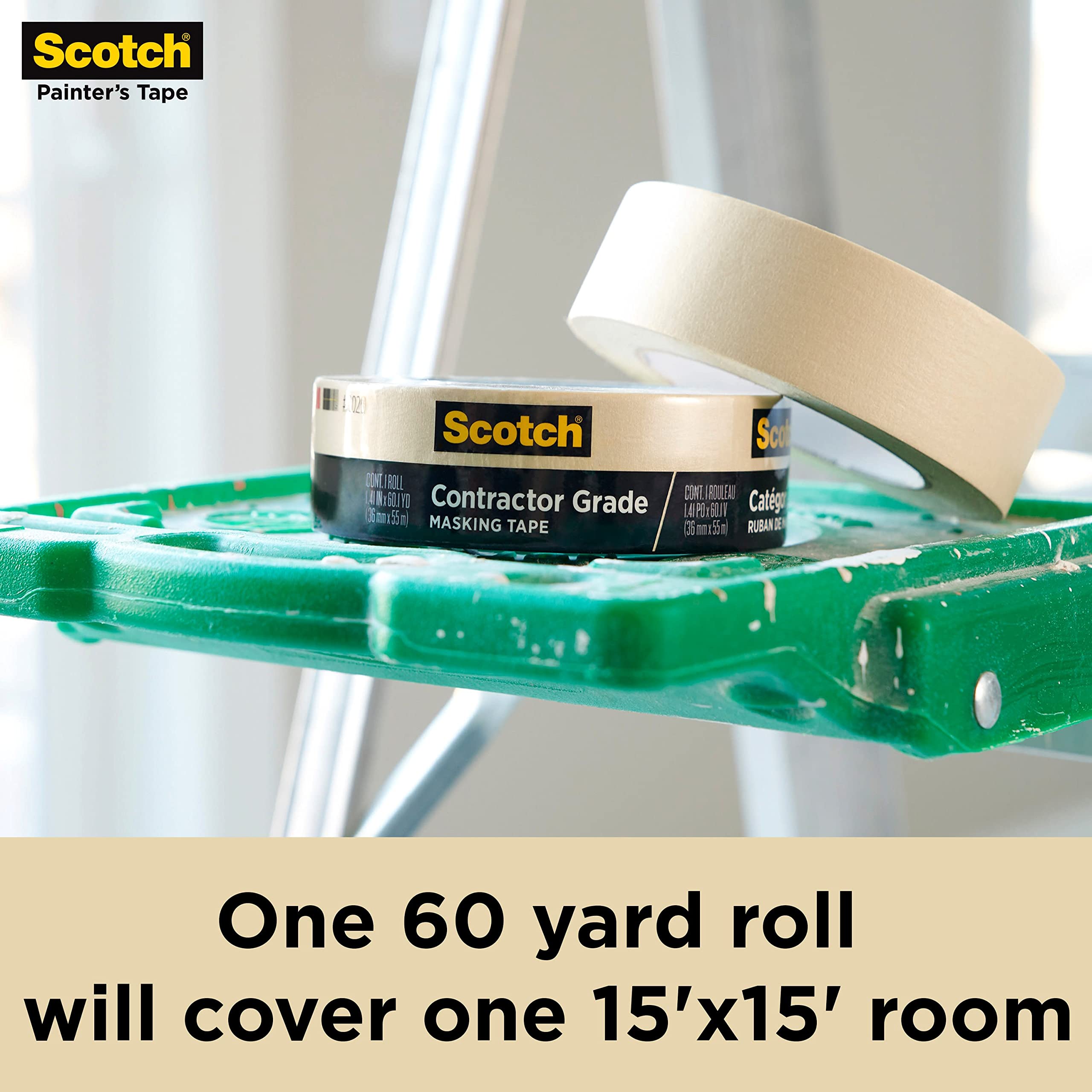 Scotch Contractor Grade Masking Tape, 0.94 inches by 60.1 Yards (540 Yards Total), 2020, 9 Rolls