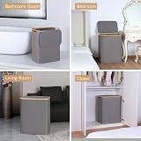 iEGrow 150L 2-Compartment Laundry Basket with Lid and Bamboo Handle Grey view 7