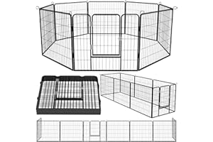 OFIKA Heavy Duty Metal Dog Playpen for Medium/Small Animals, 8 Panels 32”Height x 32" Width, Fence Exercise Pen with Doors, Pet Puppy Outdoor Outdoor, Indoor, RV, Camping, Yard