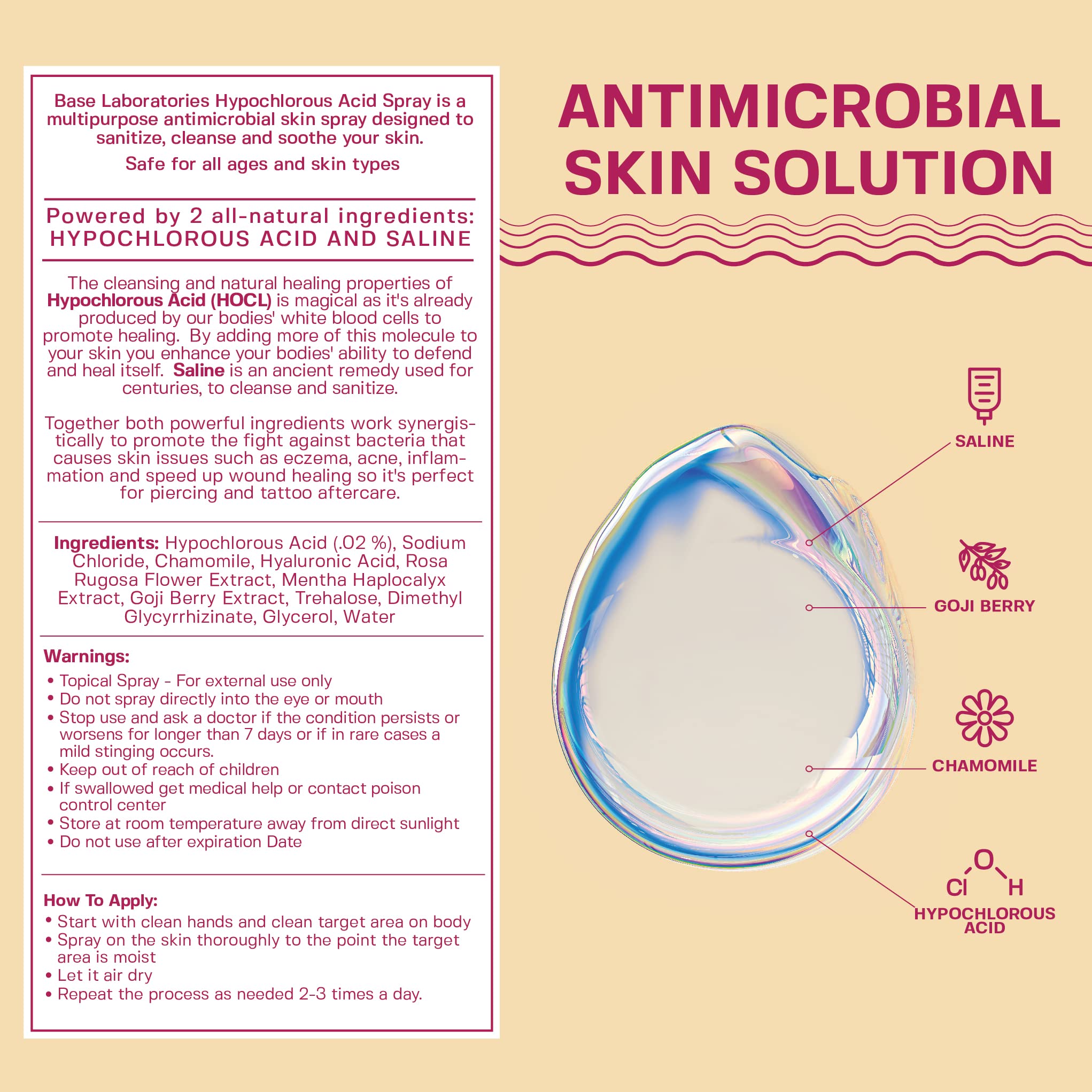 BASE LABORATORIES Hypochlorous Acid Spray for Face & Skin | 8oz | Facial Spray Daily Skin Repair Solution for Sensitive Skin, Redness, Irritations, Eczema | Hypochlrous HOCL Molecule | 2PK