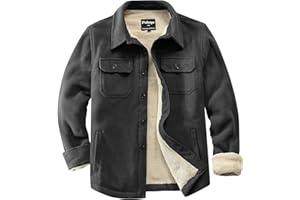 Puhope Men's Polar Fleece Warm Sherpa Lined Shirt Jacket for Men Thick Button Down Jacket with Multi Pockets