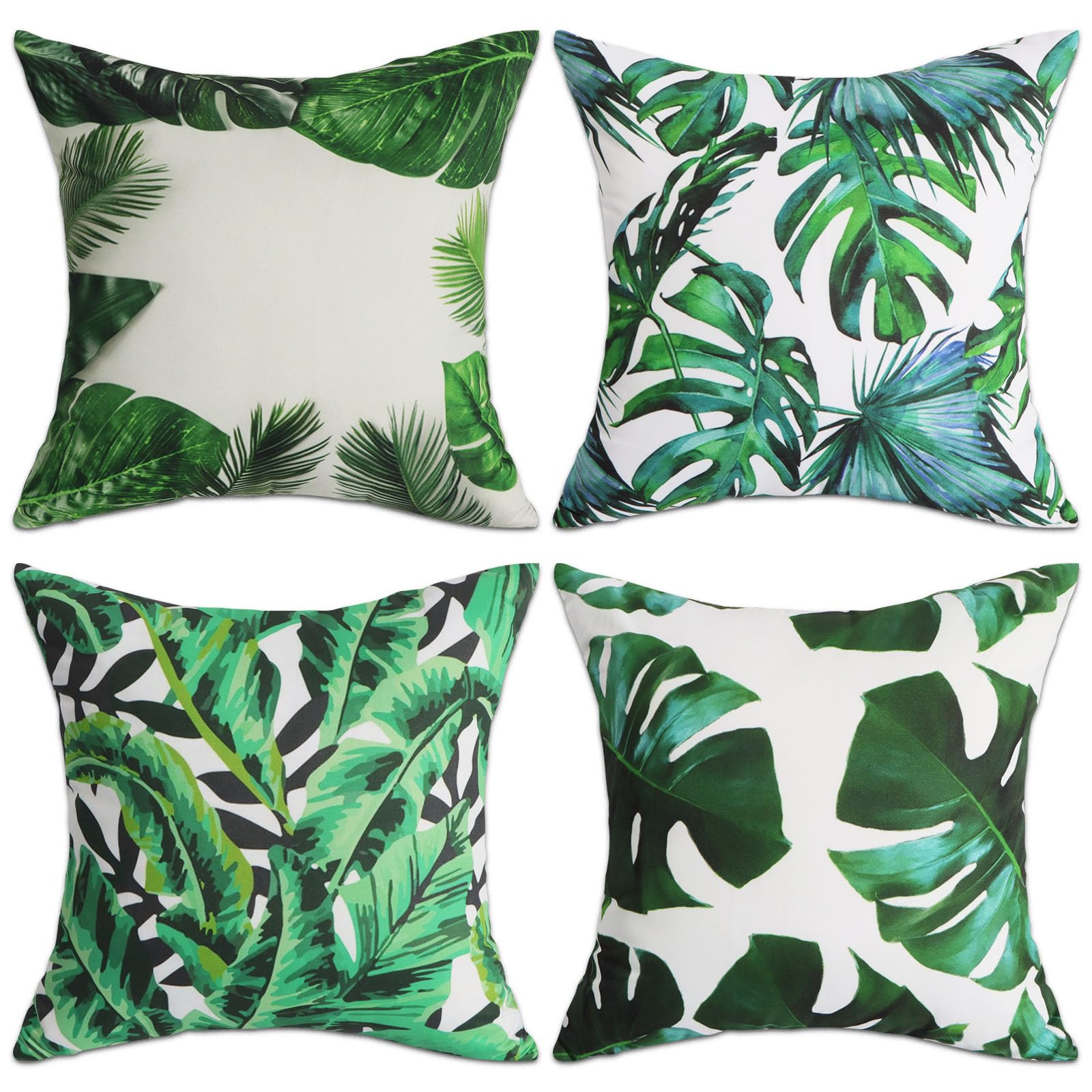 Betadistor Cushion Covers 18" x 18", Set of 4 Tropic Affair Pillow Case for Sofa Garden Bed Couch Cushions, Tropical Leaves, 504-0071