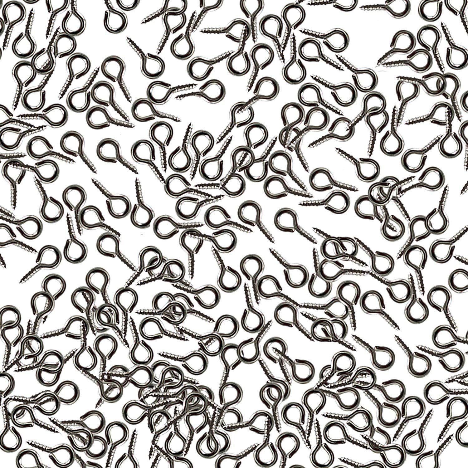 DIY Crafts 100x 12mmx5mm Mini Metal Screw Eye Pins Hooks for Crafts Project Jewelry Making Nickel Color Arts Cork Top Bottles Charm Bead (Design No # 11, Silver Metal Hoop Eye Pin Screws)