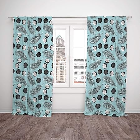 2 Panel Set Window Drapes Kitchen Curtains Palm Leaf