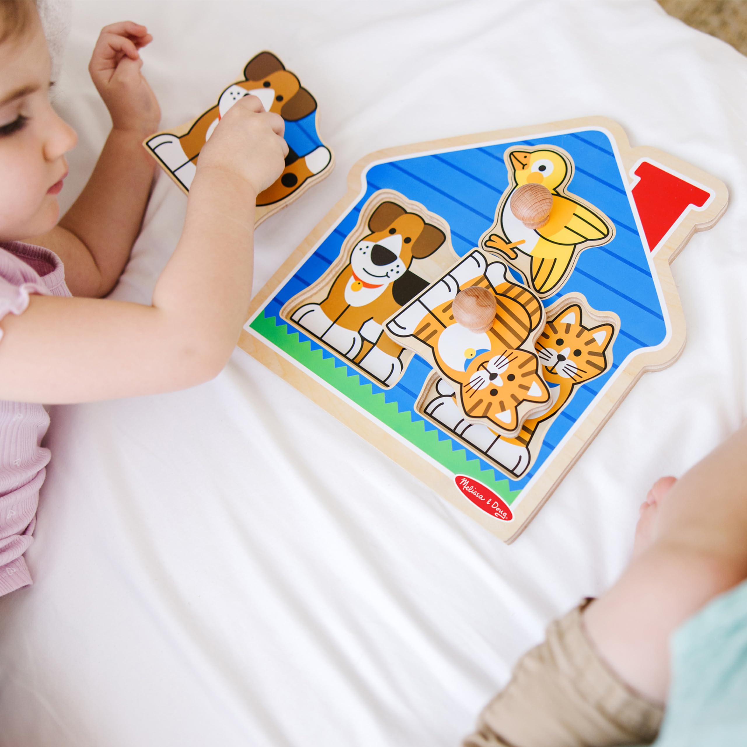 Melissa & Doug Pets Jumbo Peg Wooden Puzzle; Animal Puzzles, Peg Puzzles for Toddlers Ages 1+