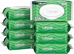 Cottonelle GentlePlus Flushable Wet Wipes with Aloe & Vitamin E, 8 Flip-Top Packs, 42 Wipes Per Pack (336 Total Wipes), Packa