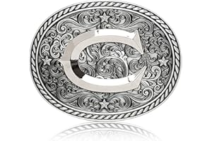 ITERA Western Cowboy/Cowgirl Initial Belt Buckle-Silver- Large Letter Buckles for Men and Women - Custom Girls/Boys