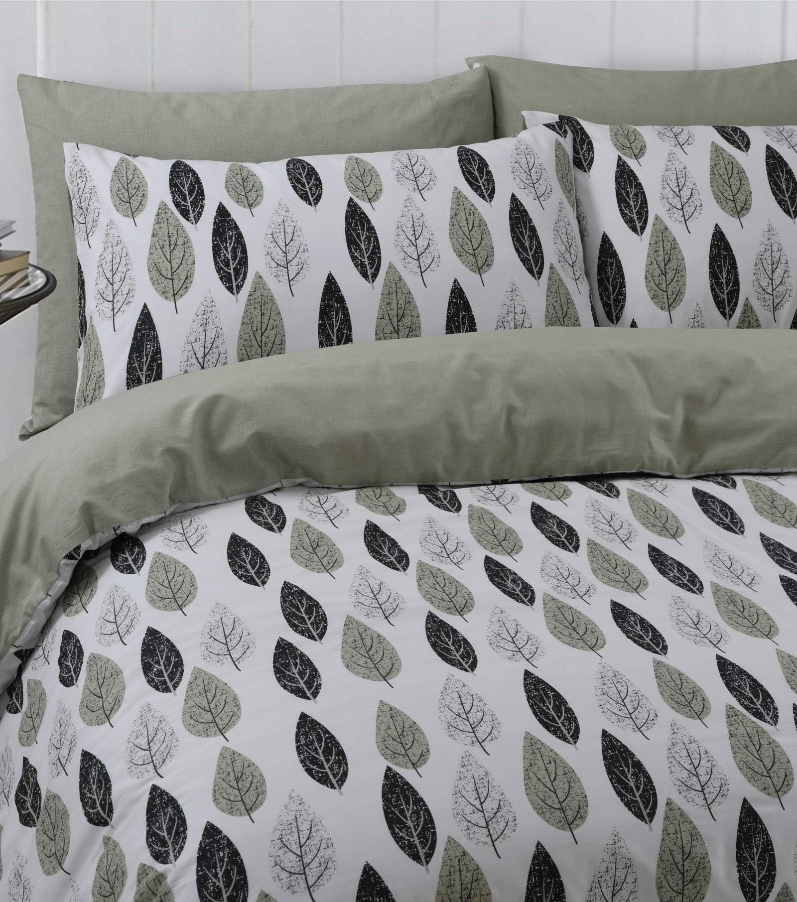 Divine Textiles 100% Pure Cotton Printed Reversible Duvet Quilt Cover Set, King - Safari Leaf