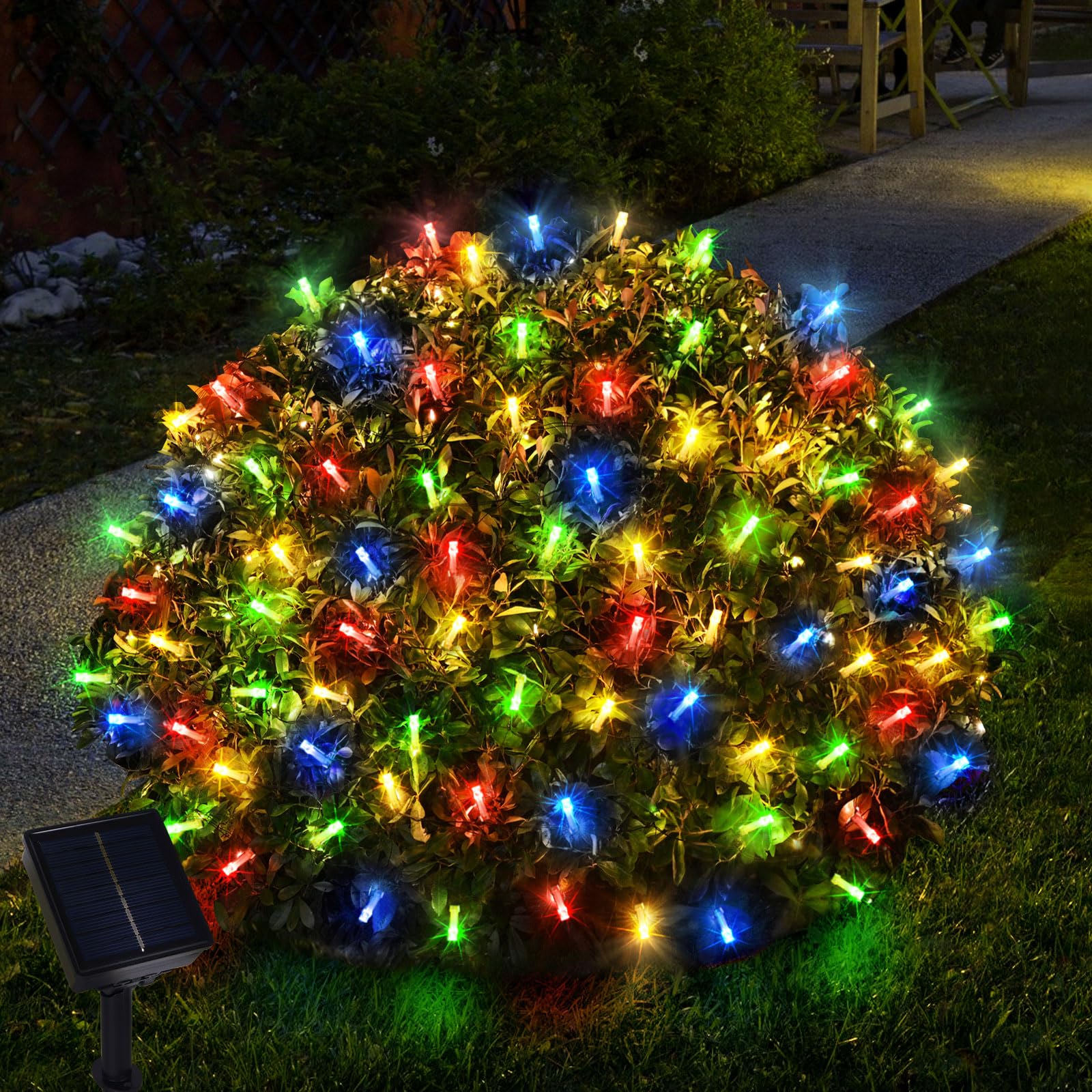 Photo 1 of Solar Powered Christmas Net Lights Outdoor, 8 Modes Mesh Lights Decorations for Bushes, Garden, Yard, 6.56Ft*6.56Ft (Multicolor)