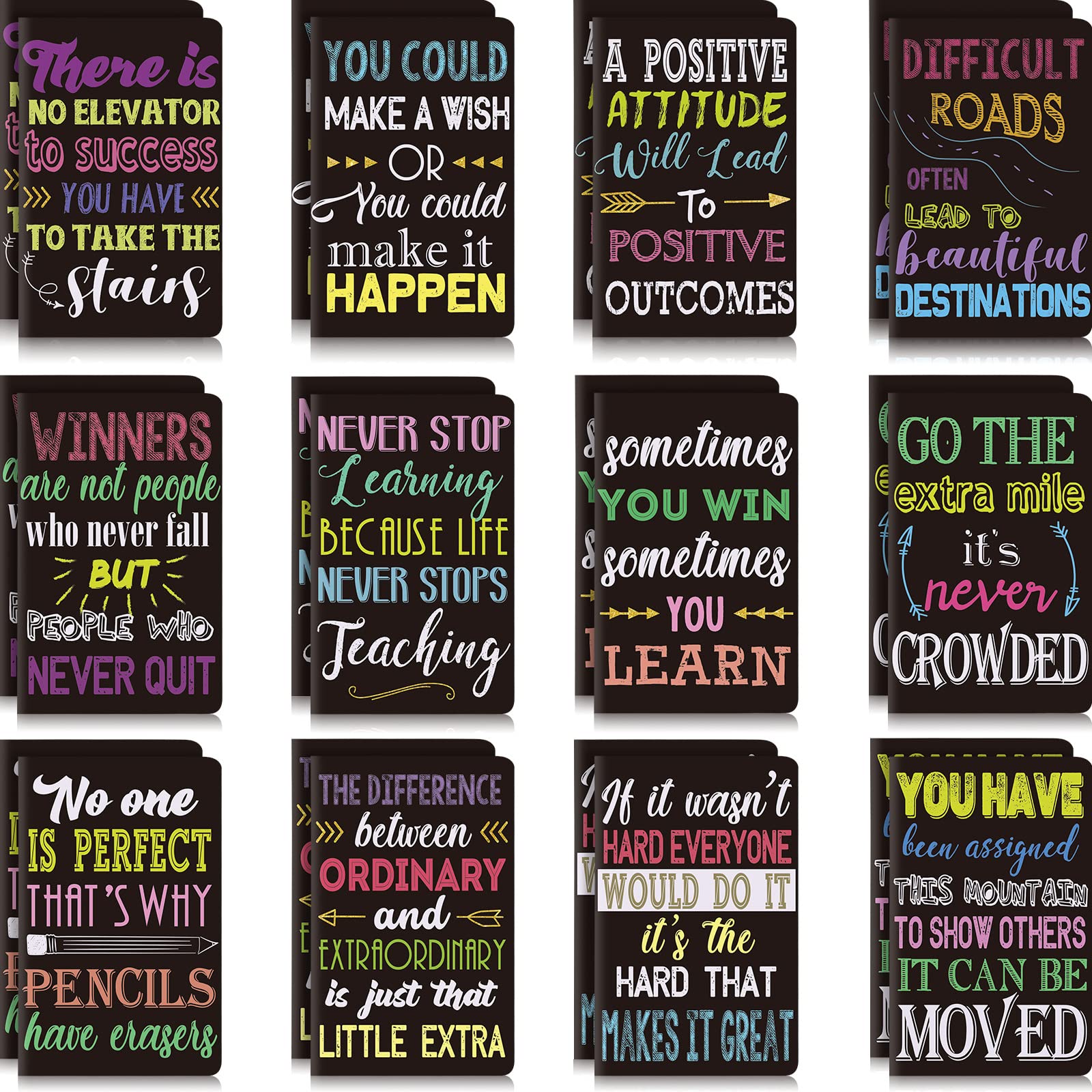 Outus 24 Pcs Inspirational Notepads Mini Motivational Notebook Small Pocket Journal Notepads Inspiring Notebook School Office Home Travel Present Supplies, 12 Styles (Black)