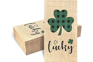 CODOHI 60 Pcs Burlap Printed Irish Shamrock Disposable Bathroom Napkins, St Patricks Day Clover Lucky Guest Towels Hand Towels Paper Guest Napkins for Bathroom Kitchen Camping Cocktail Party 4.3 x 7.8 inch