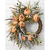 Fall Wreaths for Front Door, Peony Eucalyptus Autumn Wreath Fall Decor | Olive Wreath with Lavender Hydrangea, Farmhouse Harvest Wreath for Outdoor Porch Wall Window Thanksgiving Home Decor