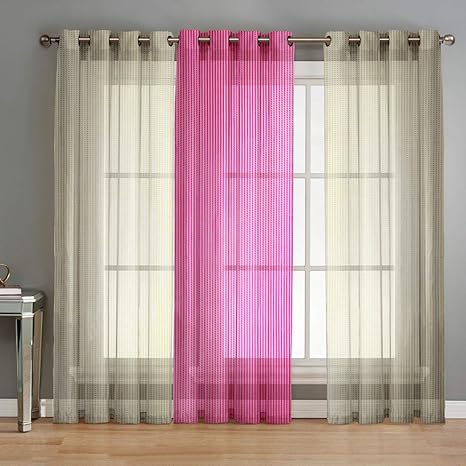 Buy 3 Piece Polyester Long Door Sheer Curtains 9 Feet Pink