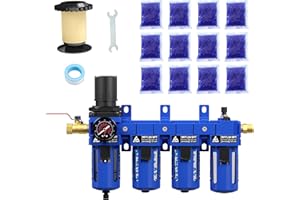ATINY 1/2" NPT Compressed Air Filter Regulator Lubricator Combo,Oil Water Separator,Brass Cartridge with Double Desiccant - Gauge(0-150 psi), Poly Bowl, Semi-Auto Drain, Bracket