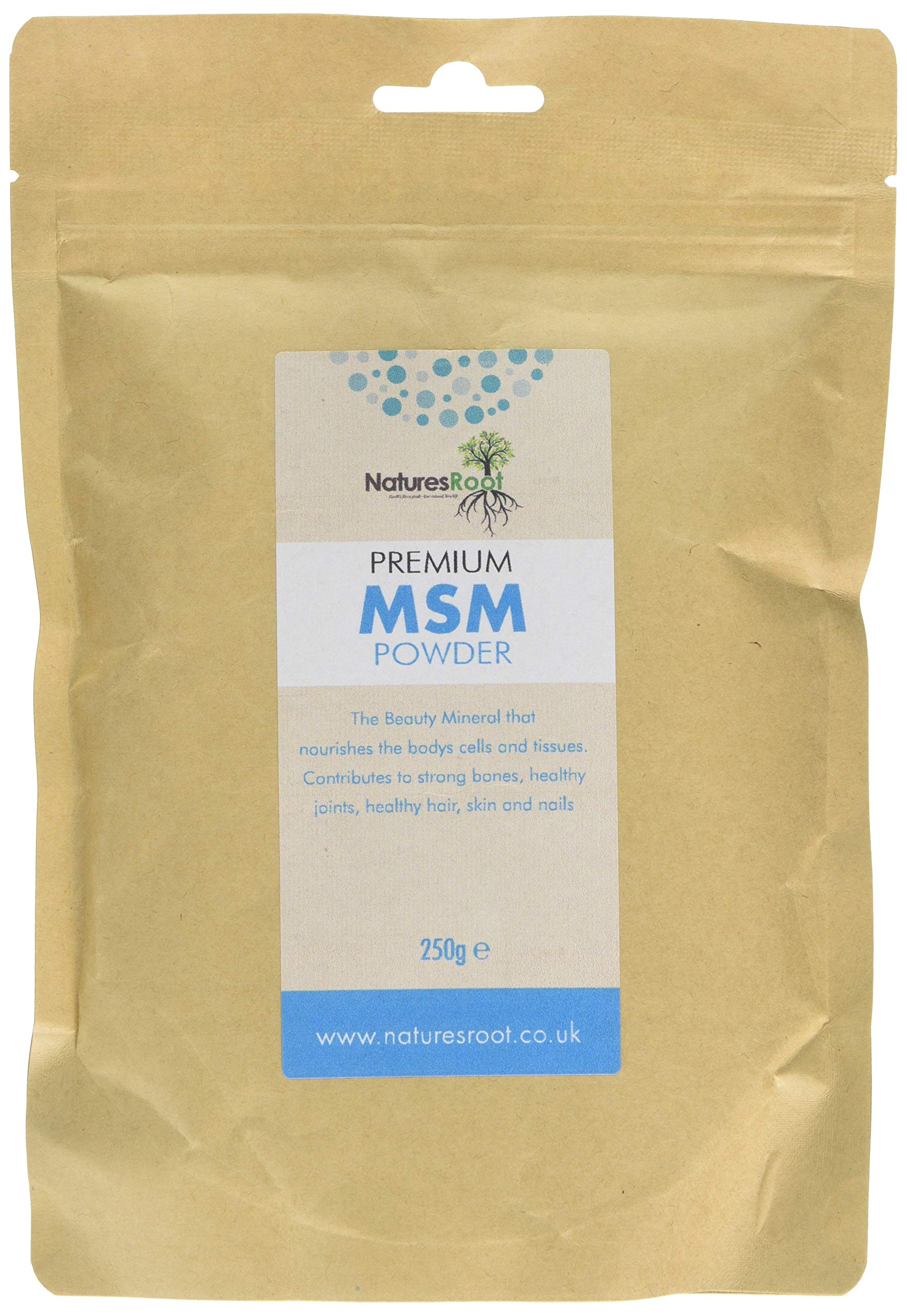 Nature’s Root MSM Powder 250g – Premium Plant-Based Sulphur – Pure Methylsulfonylmethane – No Additives – for Hair Skin Nails & Joints