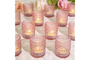 SUPMIND 24 Pcs Votive Candle Holders, Pink Glass Candle Holder Bulk for Table Centerpiece, Tea Lights Candle Holders for Wedding Shower, Party and Home Decor