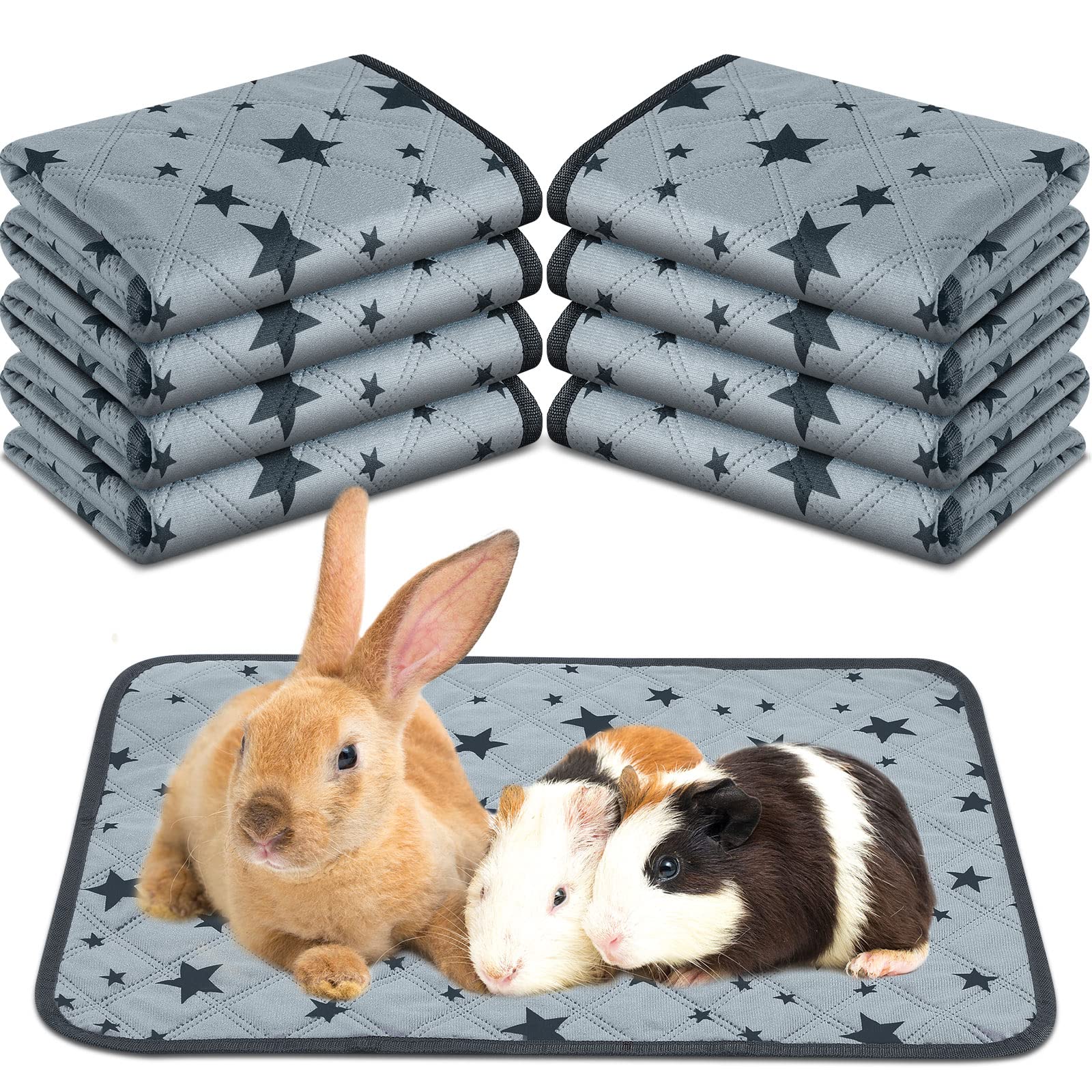Namalu 8 Pcs Bulk Guinea Pig Pee Pad Reusable Washable Cage Liners Guinea Pig Fleece Bedding Absorbent Accessories Non Slip Mats for Cages with Star Patterns (12 x 12 Inch)