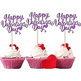 Rsstarxi 24 Pack Happy Valentine's Day Cupcake Toppers Glitter Love Sweet Heart Theme Valentine's Day Cupcake Picks Decoration for Happy Valentine's Day Birthday Party Cake Decorations Supplies Purple